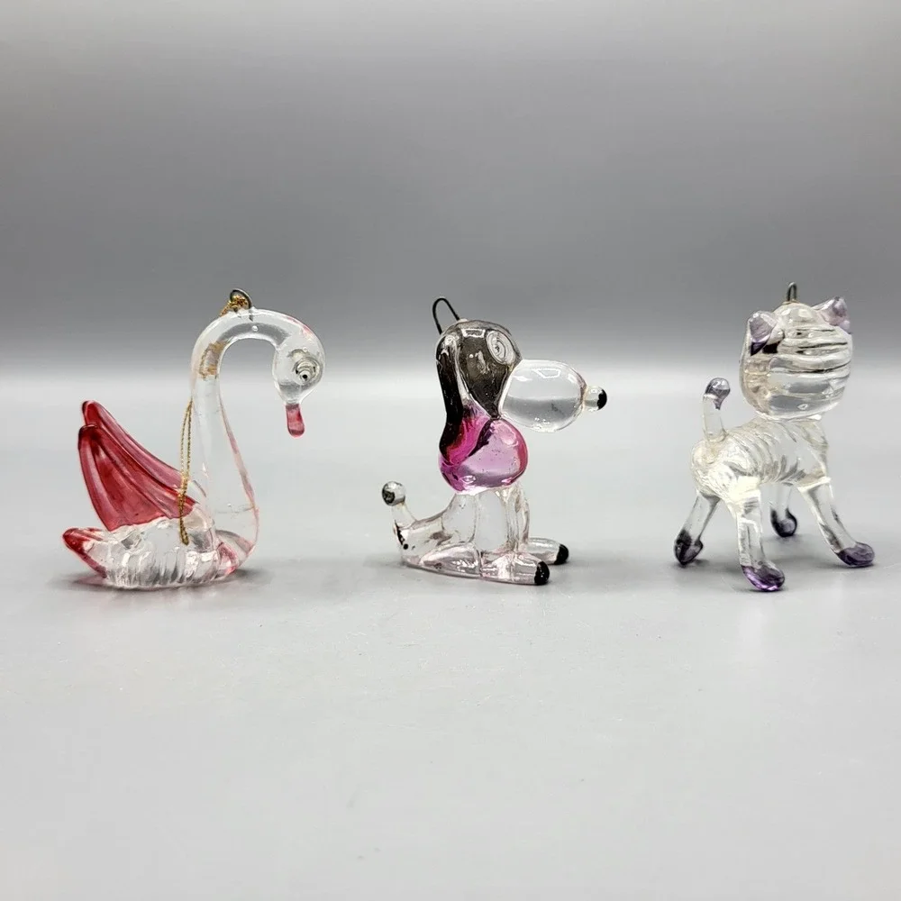 Vintage Lucite Acrylic Christmas Ornaments Figurines Animal Set of 3 Holiday